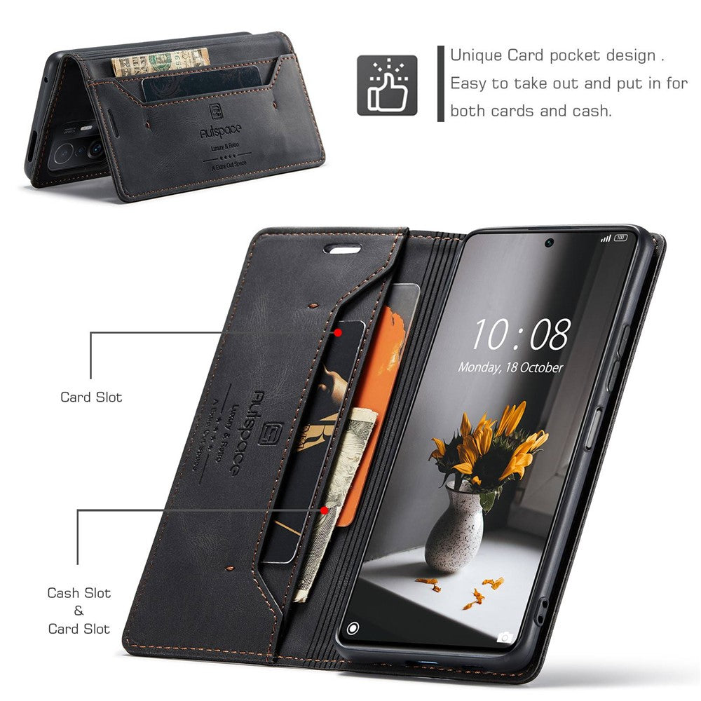 AUTSPACE A01 Series for Xiaomi 11T/11T Pro PU Leather Case RFID Blocking Vintage Wallet Stand Flip Cover