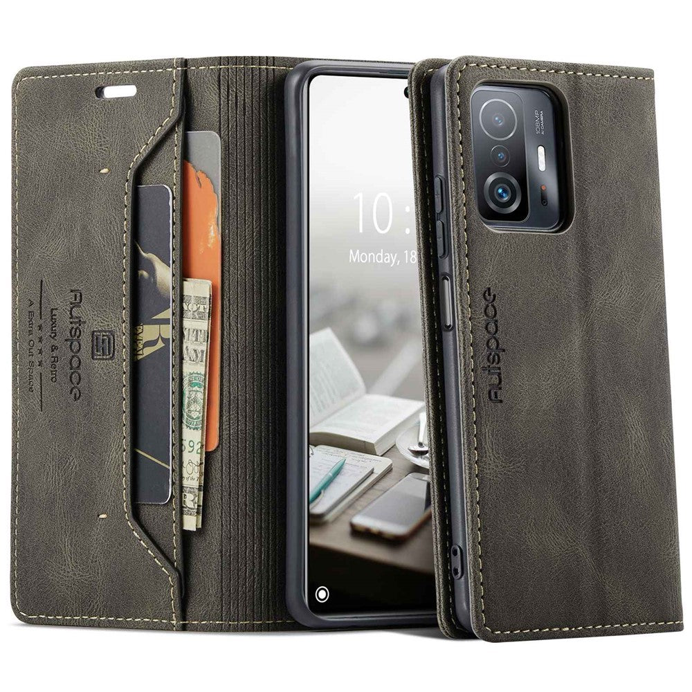 AUTSPACE A01 Series for Xiaomi 11T/11T Pro PU Leather Case RFID Blocking Vintage Wallet Stand Flip Cover