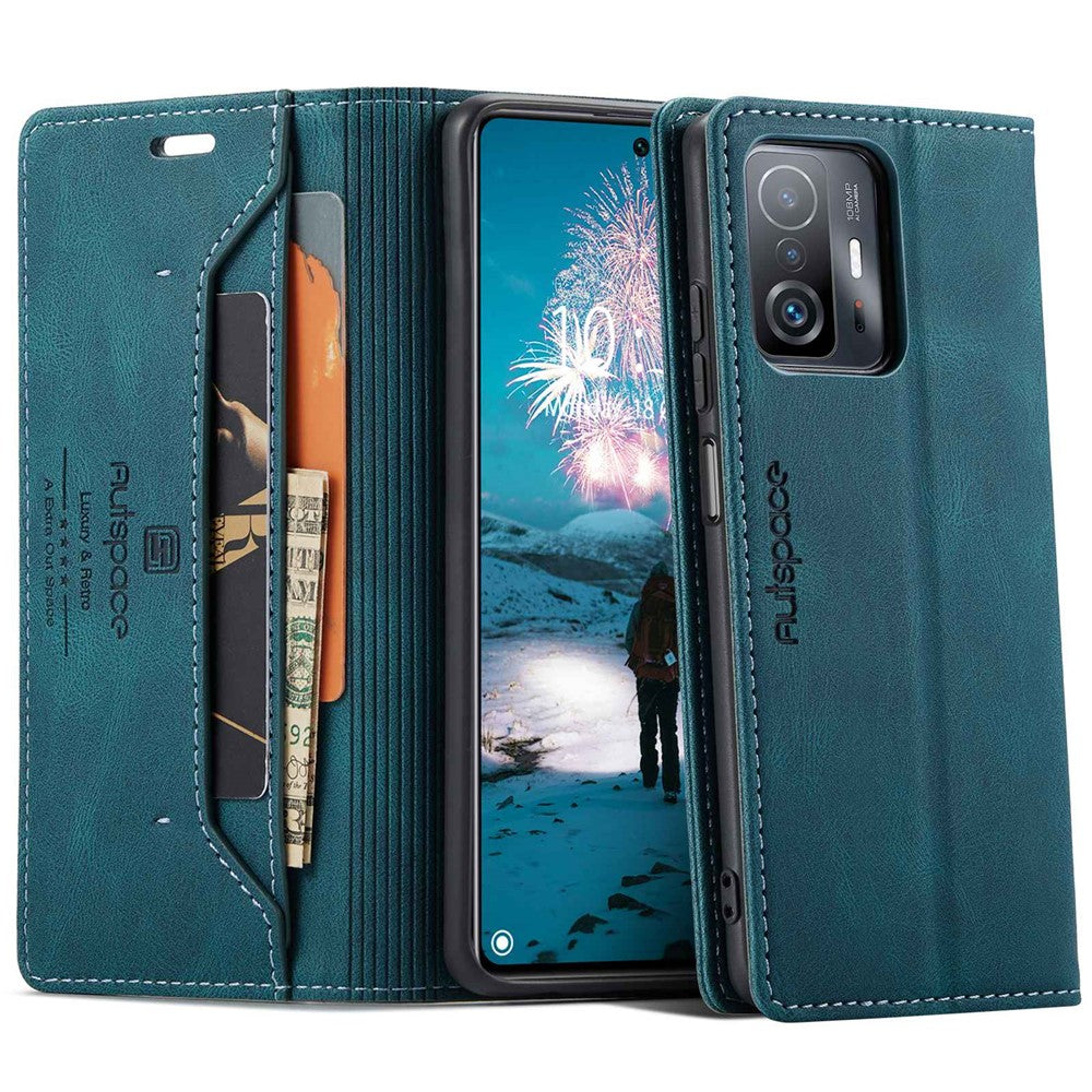 AUTSPACE A01 Series for Xiaomi 11T/11T Pro PU Leather Case RFID Blocking Vintage Wallet Stand Flip Cover