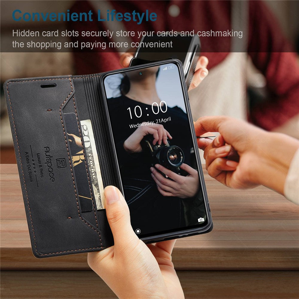AUTSPACE A01 Series for Xiaomi Poco M5s 4G / Redmi Note 10 4G / Redmi Note 10S 4G PU Leather Case RFID Blocking Wallet Stand Flip Cover