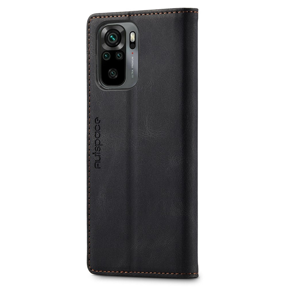 AUTSPACE A01 Series for Xiaomi Poco M5s 4G / Redmi Note 10 4G / Redmi Note 10S 4G PU Leather Case RFID Blocking Wallet Stand Flip Cover