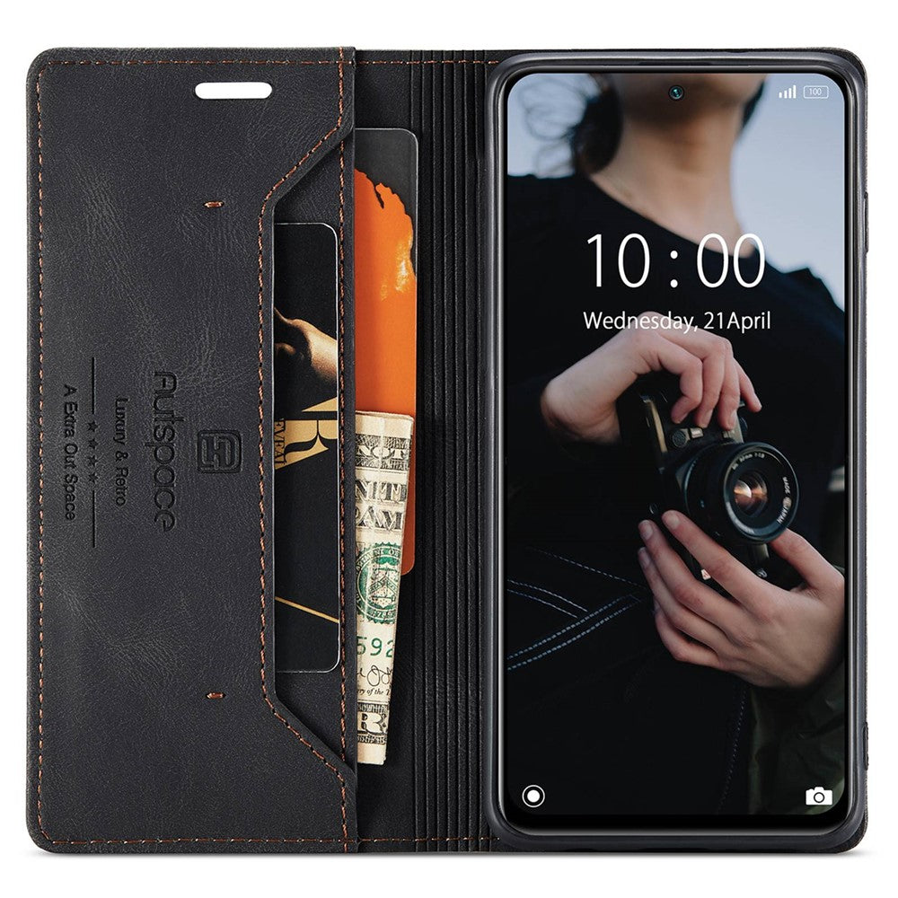 AUTSPACE A01 Series for Xiaomi Poco M5s 4G / Redmi Note 10 4G / Redmi Note 10S 4G PU Leather Case RFID Blocking Wallet Stand Flip Cover