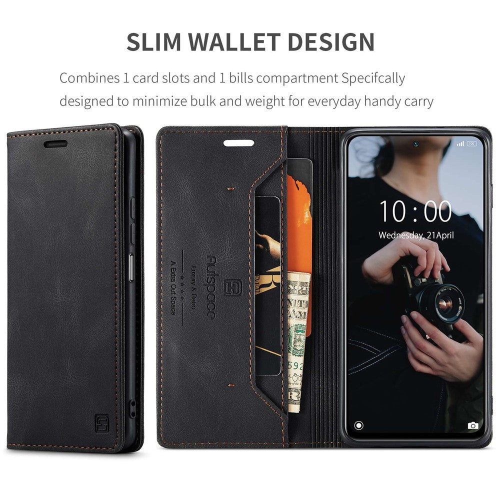 AUTSPACE A01 Series for Xiaomi Poco M5s 4G / Redmi Note 10 4G / Redmi Note 10S 4G PU Leather Case RFID Blocking Wallet Stand Flip Cover