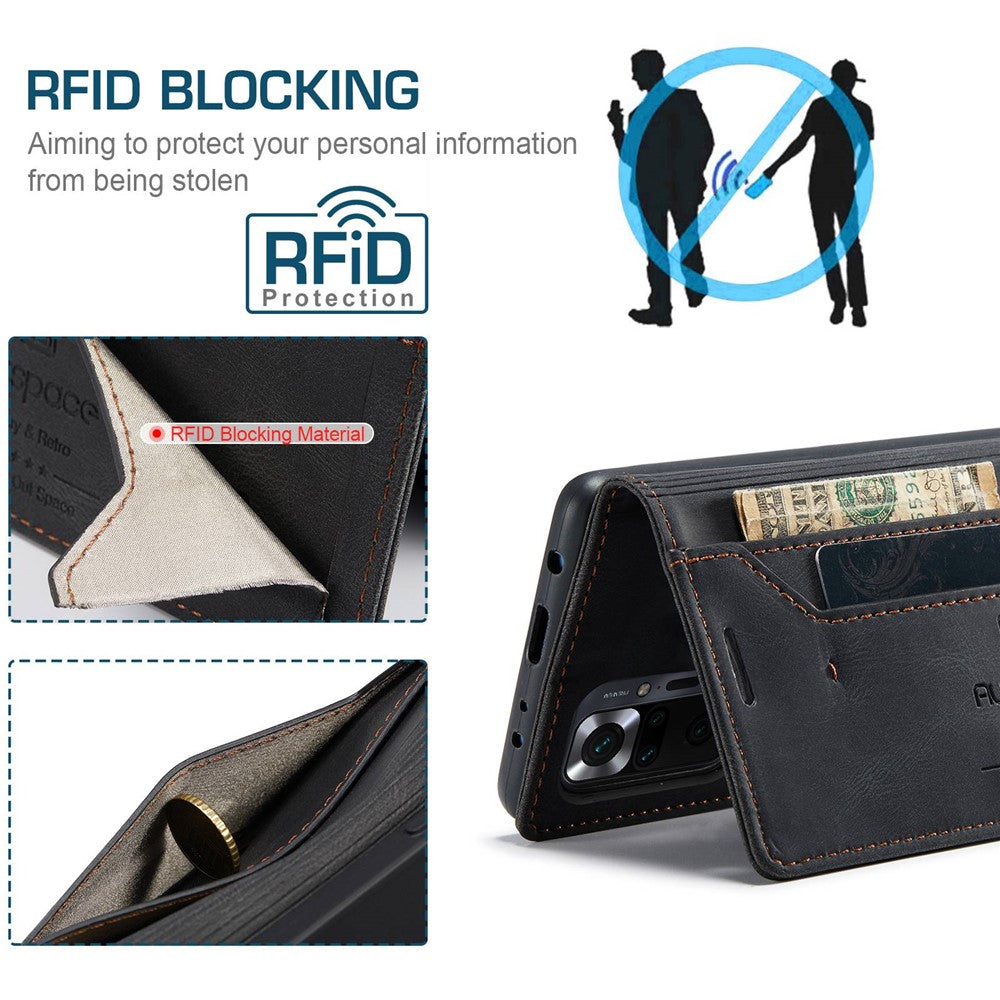 AUTSPACE A01 Series for Xiaomi Redmi Note 10 Pro 4G (India)/(Global)/Note 10 Pro Max Leather Case RFID Blocking Wallet Stand Flip Cover