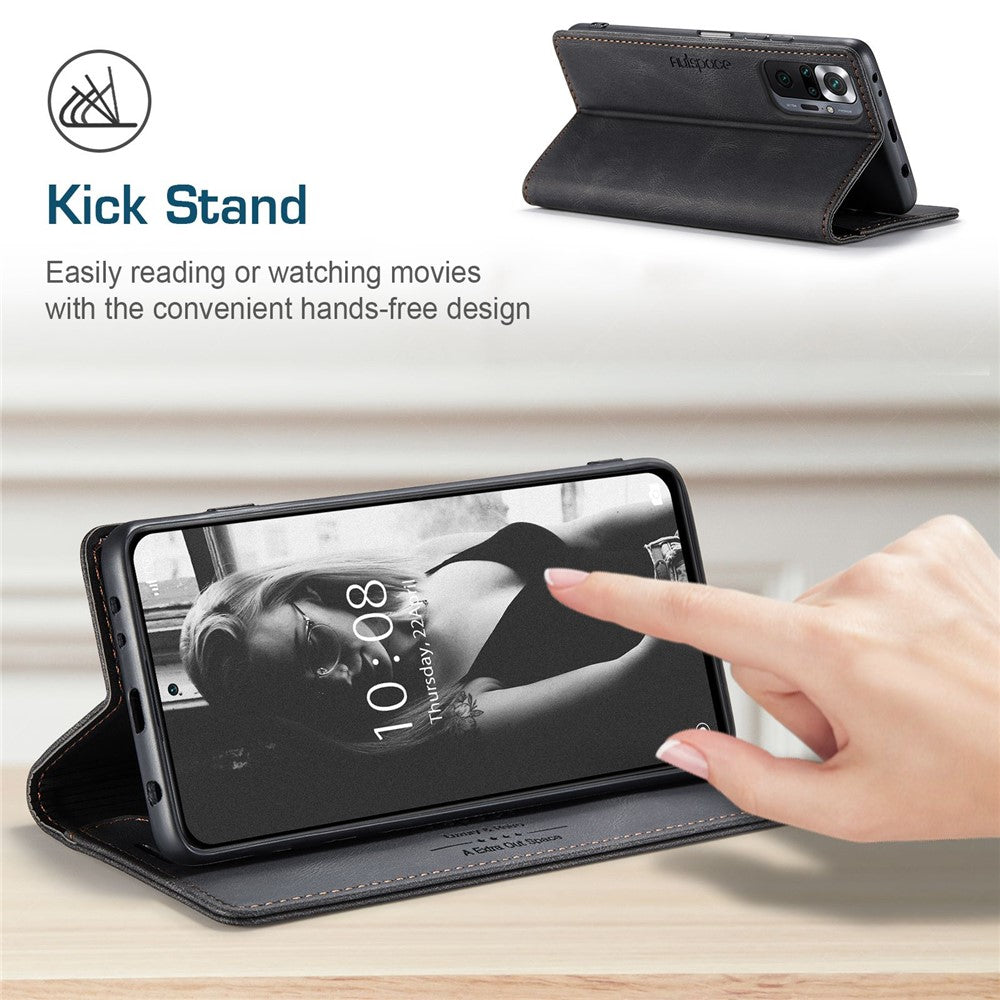 AUTSPACE A01 Series for Xiaomi Redmi Note 10 Pro 4G (India)/(Global)/Note 10 Pro Max Leather Case RFID Blocking Wallet Stand Flip Cover