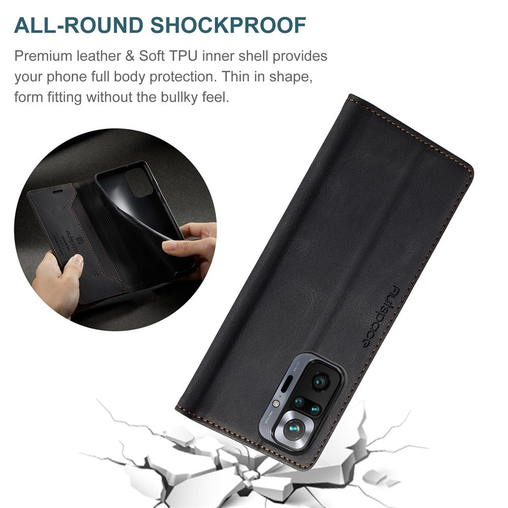 AUTSPACE A01 Series for Xiaomi Redmi Note 10 Pro 4G (India)/(Global)/Note 10 Pro Max Leather Case RFID Blocking Wallet Stand Flip Cover