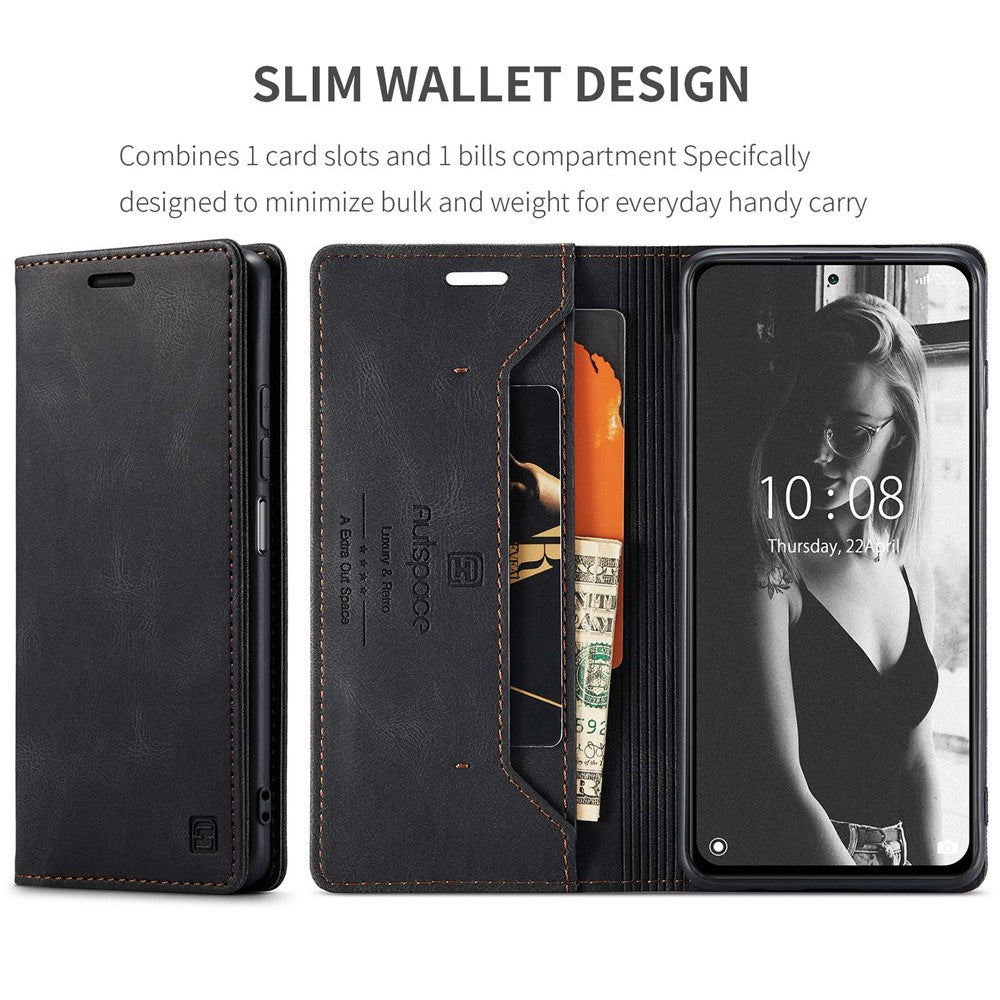 AUTSPACE A01 Series for Xiaomi Redmi Note 10 Pro 4G (India)/(Global)/Note 10 Pro Max Leather Case RFID Blocking Wallet Stand Flip Cover