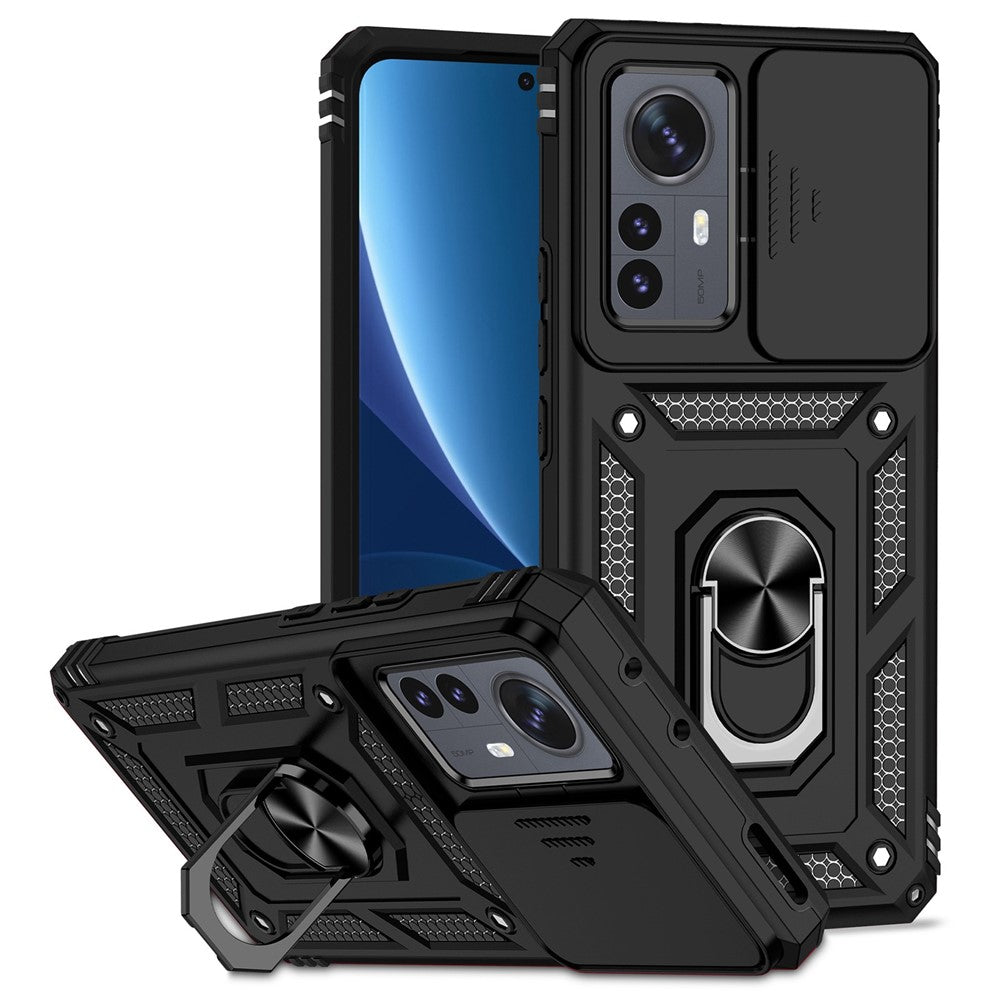 Xiaomi 12 Pro 5G/12S Pro 5G/12 Pro (Dimensity) 5G Stötsäkert mobilskyddsskal Ringstativ Hybrid PC + TPU-skal med Skjutbart Kameraskyddsfodral