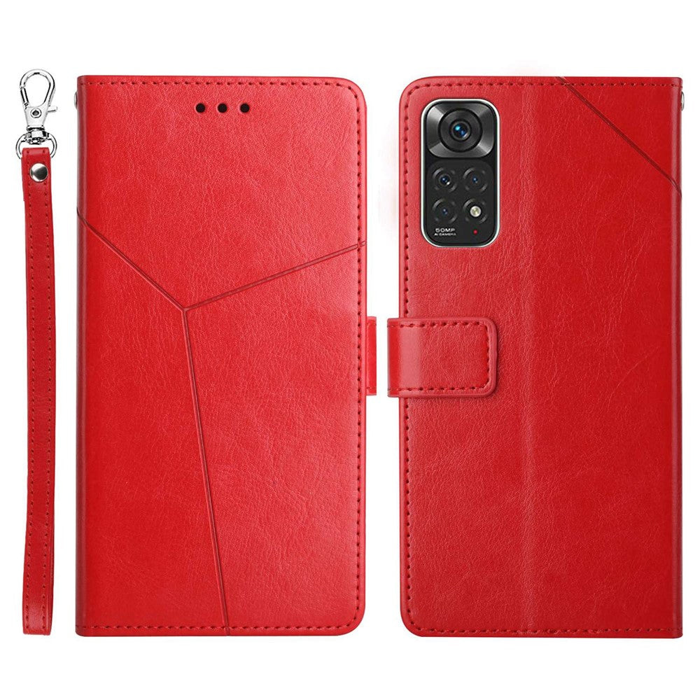 For Xiaomi Redmi Note 11 4G (Qualcomm)/Redmi Note 11S 4G PU Leather Imprinted Y-Shaped Lines Cover Stand Wallet All-Inclusive Protective Case with Strap
