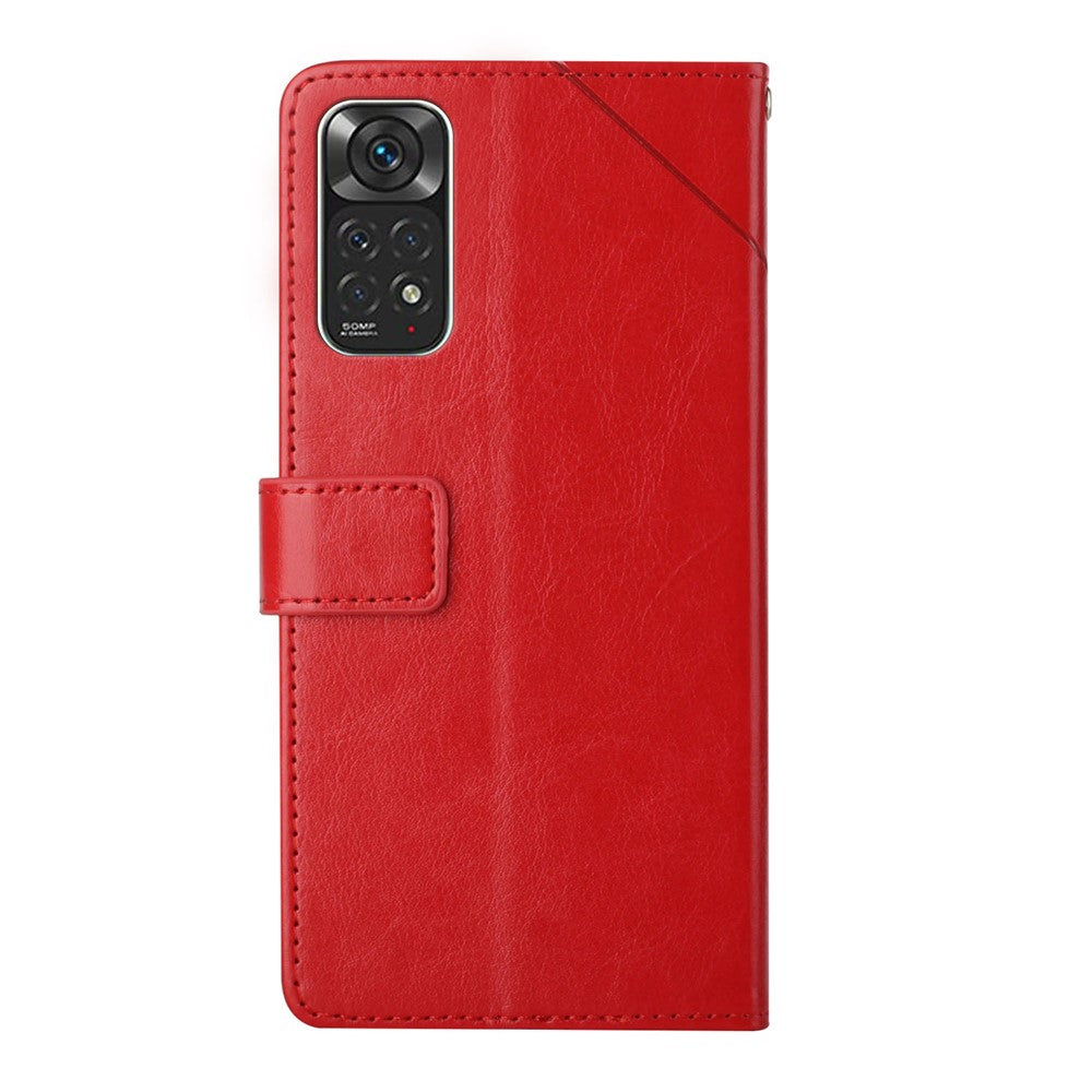 For Xiaomi Redmi Note 11 4G (Qualcomm)/Redmi Note 11S 4G PU Leather Imprinted Y-Shaped Lines Cover Stand Wallet All-Inclusive Protective Case with Strap