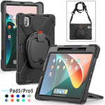 For Xiaomi Pad 5 / Pad 5 Pro 11" Rotary Kickstand Case PC + Silicone Shockproof Protective Tablet Cover with Shoulder Strap
