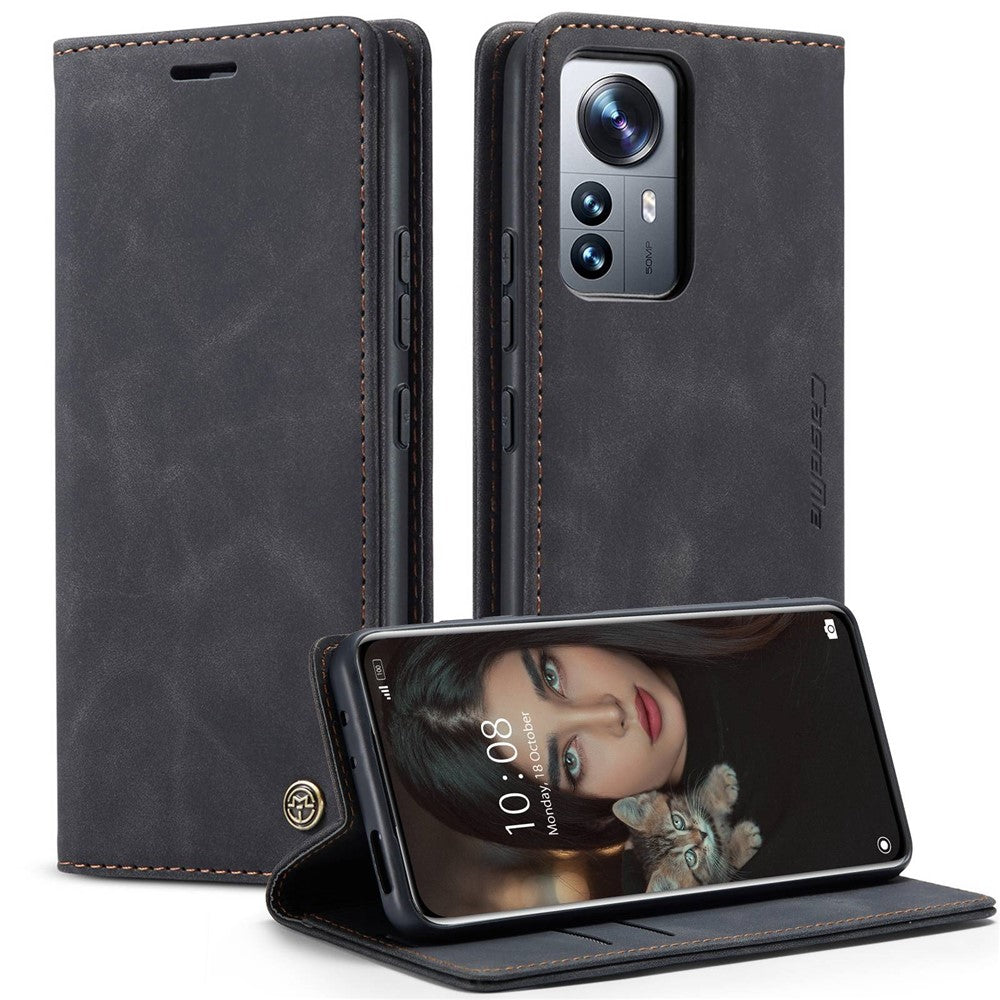 CASEME 013-serien multifunktionellt mobilmobilfodral för Xiaomi 12 Pro 5G/12S Pro 5G/12 Pro (Dimensity) 5G självabsorberande PU-läderplånbok vikbar stativmobilskal