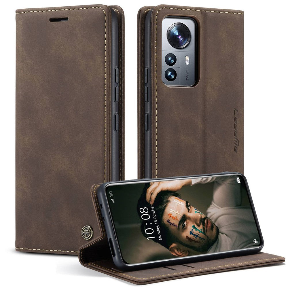 CASEME 013-serien multifunktionelt mobilcover til Xiaomi 12 Pro 5G/12S Pro 5G/12 Pro (Dimensity) 5G, selvklæbende PU-læderpung, foldbart stativcover