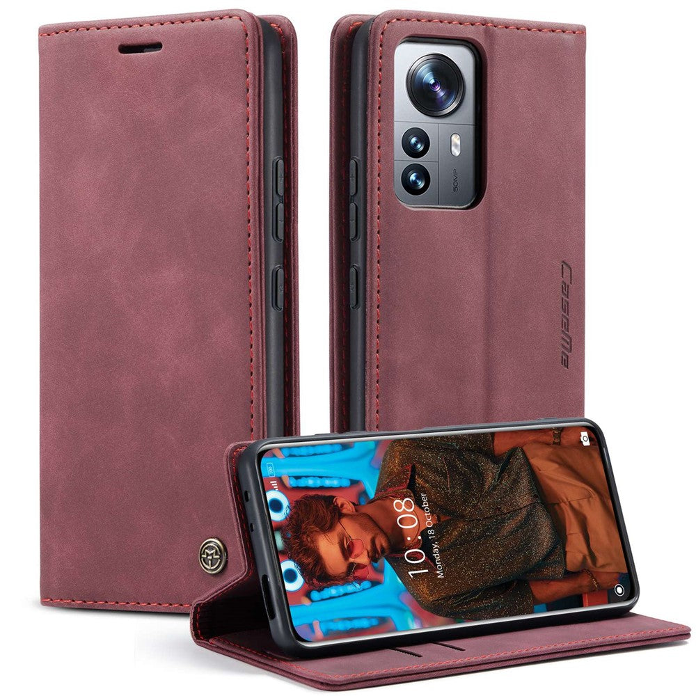 CASEME 013-serien multifunktionelt mobilcover til Xiaomi 12 Pro 5G/12S Pro 5G/12 Pro (Dimensity) 5G, selvklæbende PU-læderpung, foldbart stativcover