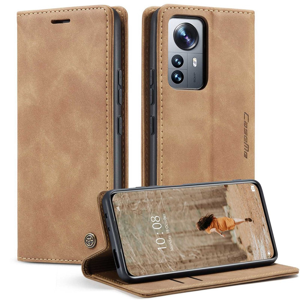 CASEME 013-serien multifunktionelt mobilcover til Xiaomi 12 Pro 5G/12S Pro 5G/12 Pro (Dimensity) 5G, selvklæbende PU-læderpung, foldbart stativcover