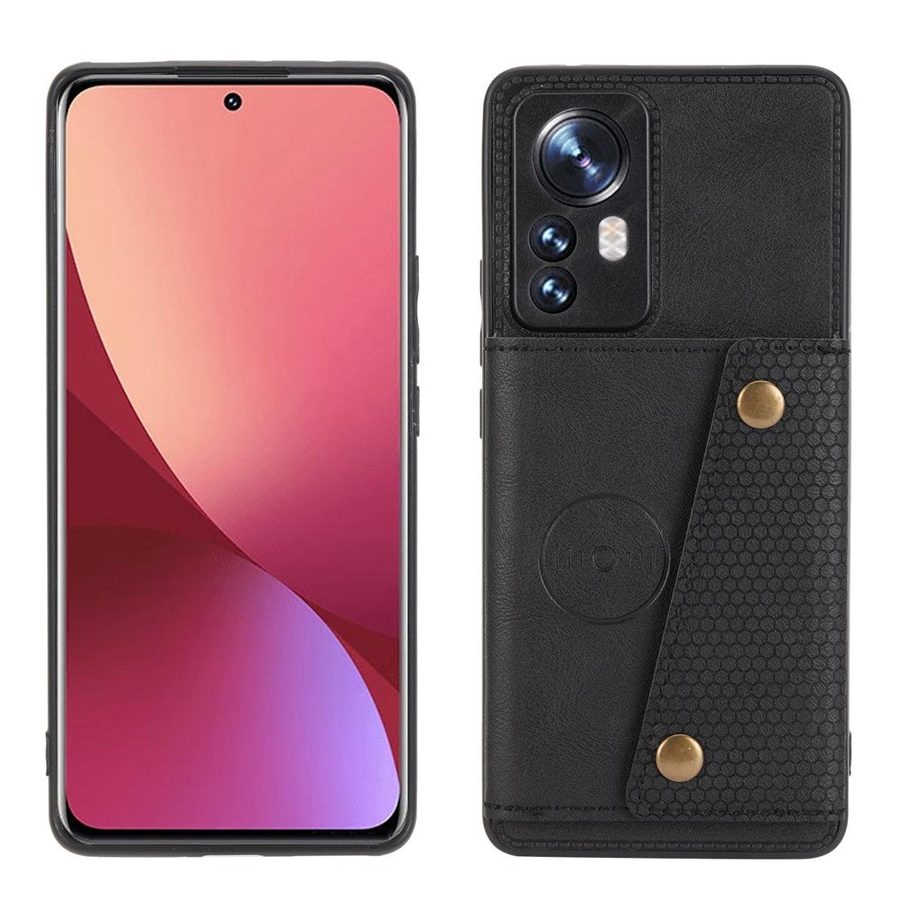 Xiaomi 12 Pro 5G/12S Pro 5G/12 Pro (Dimensity) 5G Reptåligt stativ Kortfack Design PU-läderbelagt TPU Mobilskal med inbyggd metallplåt