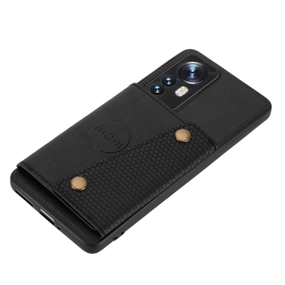Xiaomi 12 Pro 5G/12S Pro 5G/12 Pro (Dimensity) 5G Reptåligt stativ Kortfack Design PU-läderbelagt TPU Mobilskal med inbyggd metallplåt