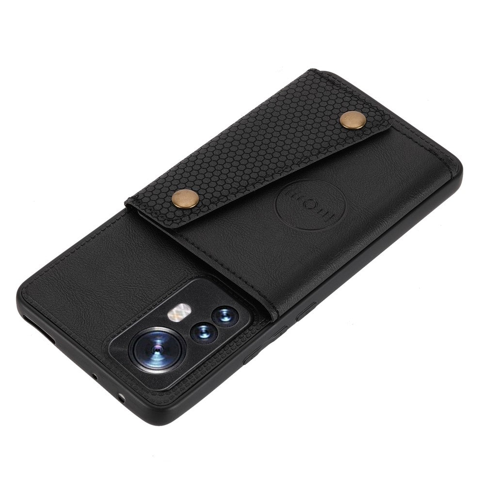 Xiaomi 12 Pro 5G/12S Pro 5G/12 Pro (Dimensity) 5G Reptåligt stativ Kortfack Design PU-läderbelagt TPU Mobilskal med inbyggd metallplåt