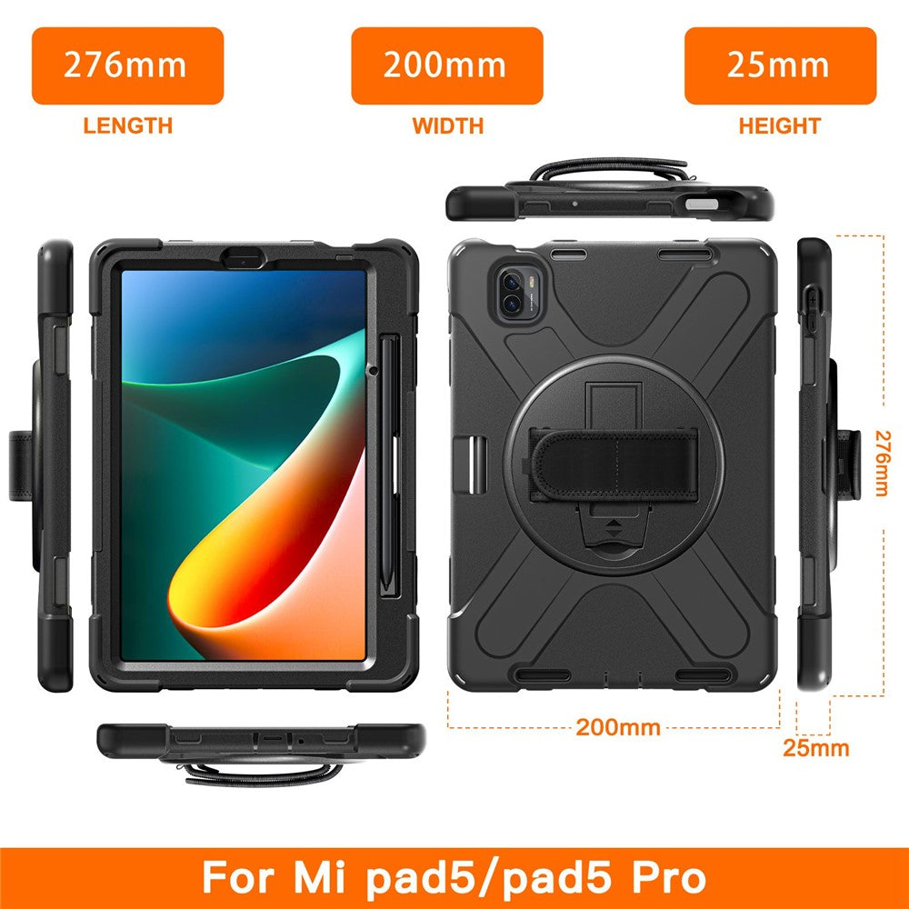 For Xiaomi Pad 5/Pad 5 Pro 11" 360 Rotation Pull Kickstand Anti-drop Shockproof PC + Silicone Tablet Cover Case with Hand Band