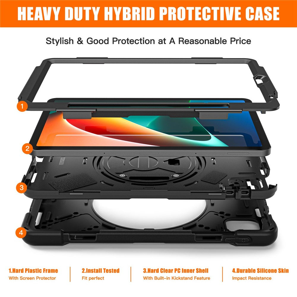 For Xiaomi Pad 5/Pad 5 Pro 11" 360 Rotation Pull Kickstand Anti-drop Shockproof PC + Silicone Tablet Cover Case with Hand Band