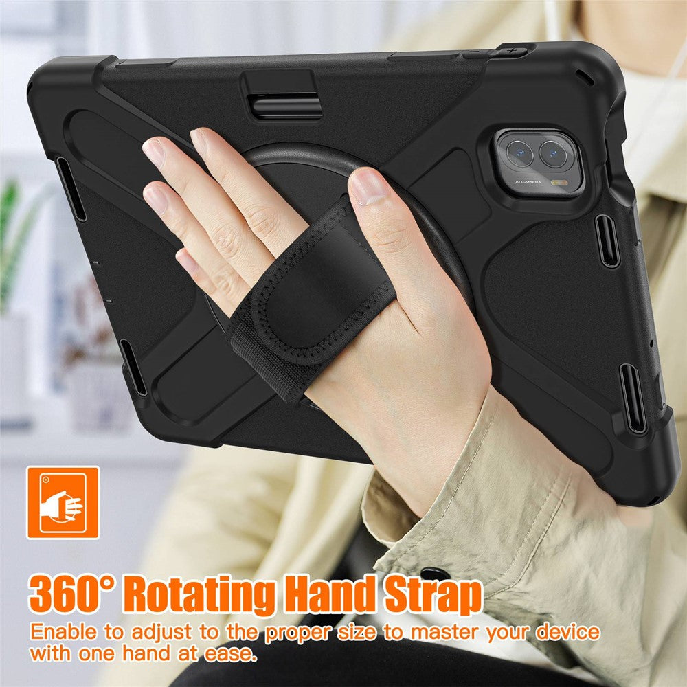For Xiaomi Pad 5/Pad 5 Pro 11" 360 Rotation Pull Kickstand Anti-drop Shockproof PC + Silicone Tablet Cover Case with Hand Band