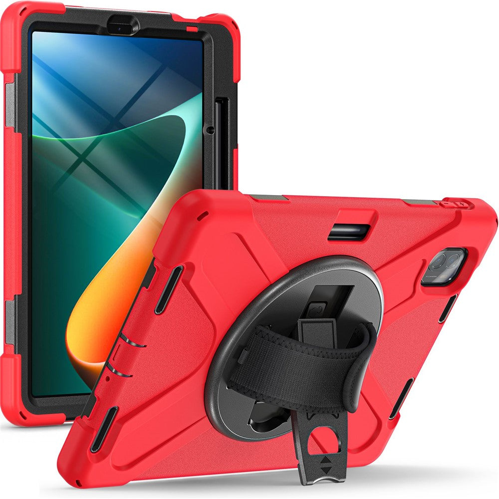 For Xiaomi Pad 5/Pad 5 Pro 11" 360 Rotation Pull Kickstand Anti-drop Shockproof PC + Silicone Tablet Cover Case with Hand Band