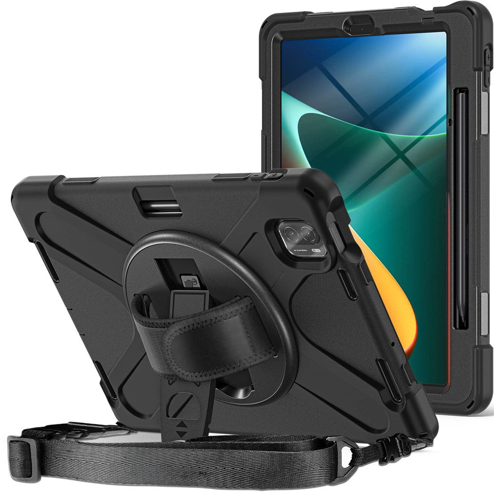 For Xiaomi Pad 5/Pad 5 Pro 11" Anti-scratch Drop-proof Rotary Kickstand PC + Silicone Tablet Case Hand Strap Protective Shell with Shoulder Strap