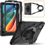 For Xiaomi Pad 5/Pad 5 Pro 11" Anti-scratch Drop-proof Rotary Kickstand PC + Silicone Tablet Case Hand Strap Protective Shell with Shoulder Strap