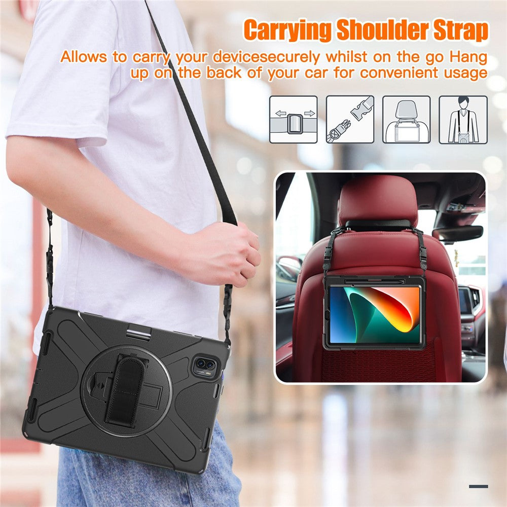 For Xiaomi Pad 5/Pad 5 Pro 11" Anti-scratch Drop-proof Rotary Kickstand PC + Silicone Tablet Case Hand Strap Protective Shell with Shoulder Strap