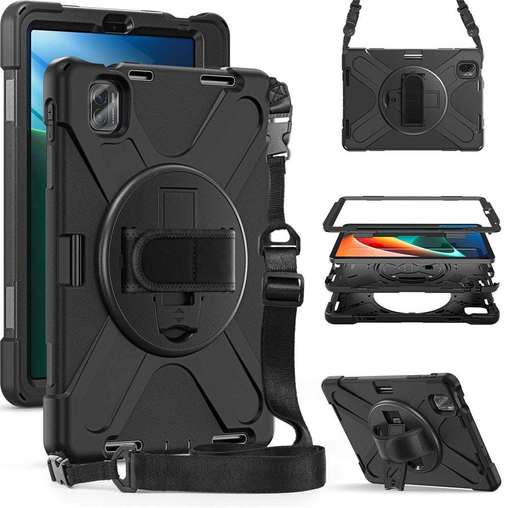 For Xiaomi Pad 5/Pad 5 Pro 11" Anti-scratch Drop-proof Rotary Kickstand PC + Silicone Tablet Case Hand Strap Protective Shell with Shoulder Strap