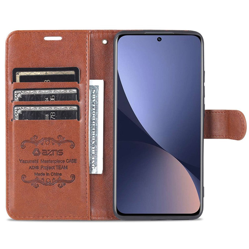 AZNS For Xiaomi 12 Lite Textured Leather Wallet Case Anti-Fall TPU Inner Shell Stand Phone Cover