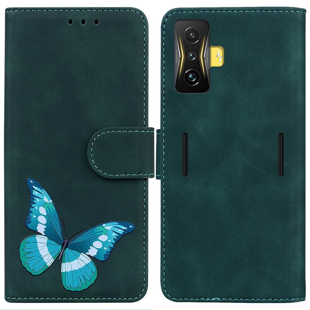 Xiaomi Poco F4 GT/Redmi K50 Gaming Flip Plånboksfodral Hud-touch Känsla PU-läder Fjärilsmönster Tryck Magnetstängning Stativfodral