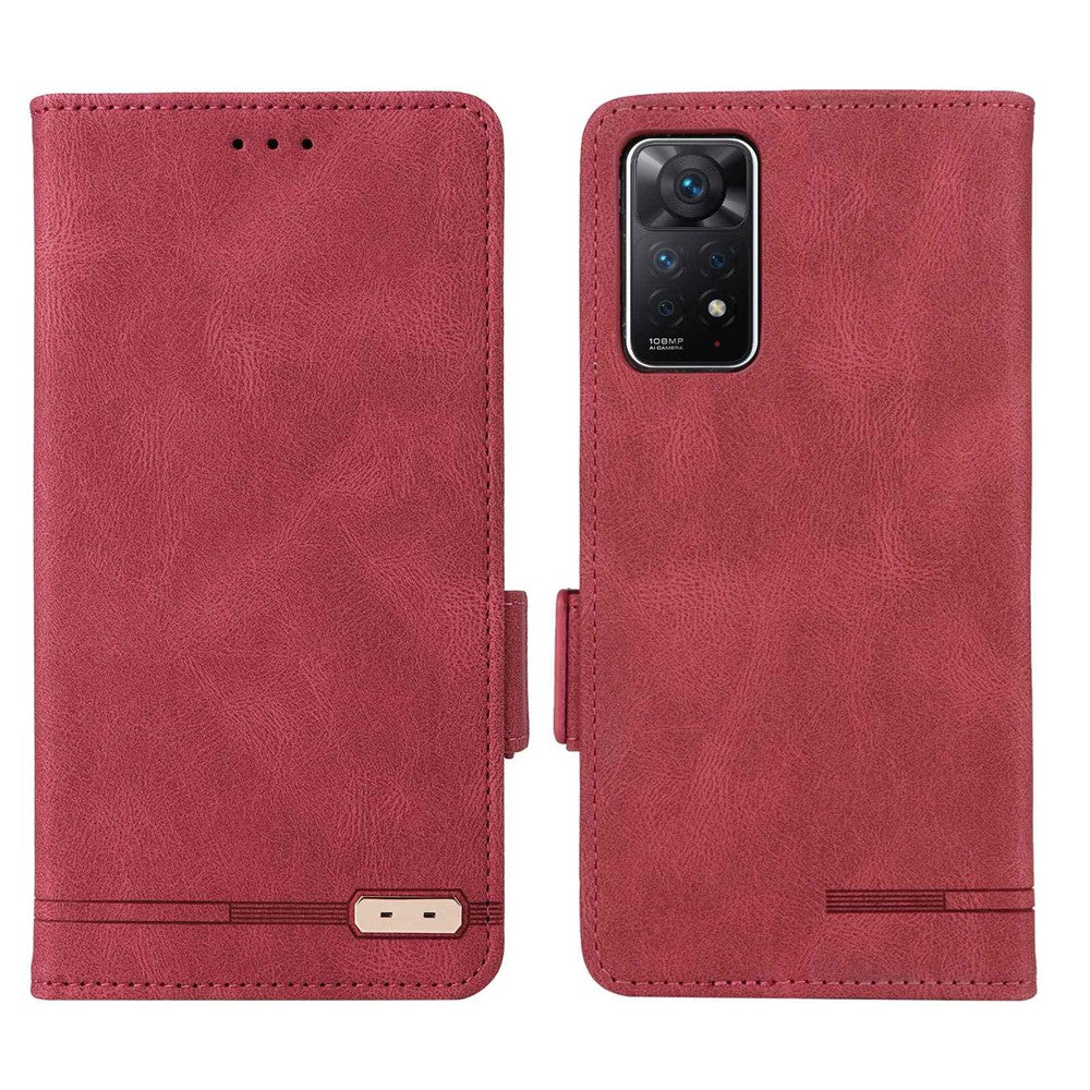 For Xiaomi Redmi Note 12 Pro 4G / 11 Pro 4G (MediaTek) / Note 11 Pro 5G (Qualcomm) Stand Wallet Phone Case PU Leather Hardware Design Magnetic Closure Cover