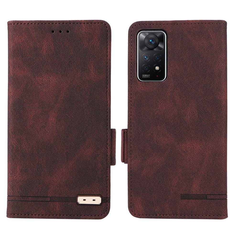For Xiaomi Redmi Note 12 Pro 4G / 11 Pro 4G (MediaTek) / Note 11 Pro 5G (Qualcomm) Stand Wallet Phone Case PU Leather Hardware Design Magnetic Closure Cover