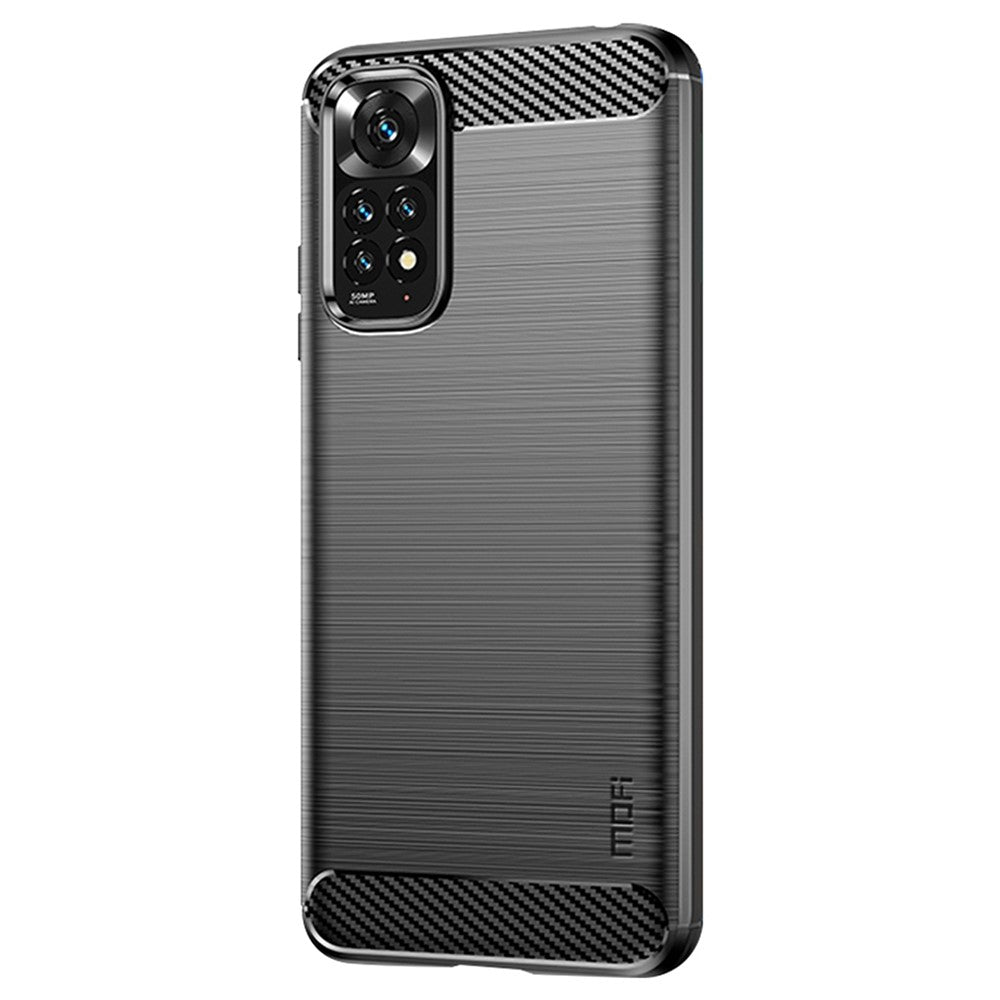 MOFI för Xiaomi Redmi Note 11 4G (Qualcomm)/Note 11S 4G TPU-skydd Borstad yta Kolfiber Mobilskal