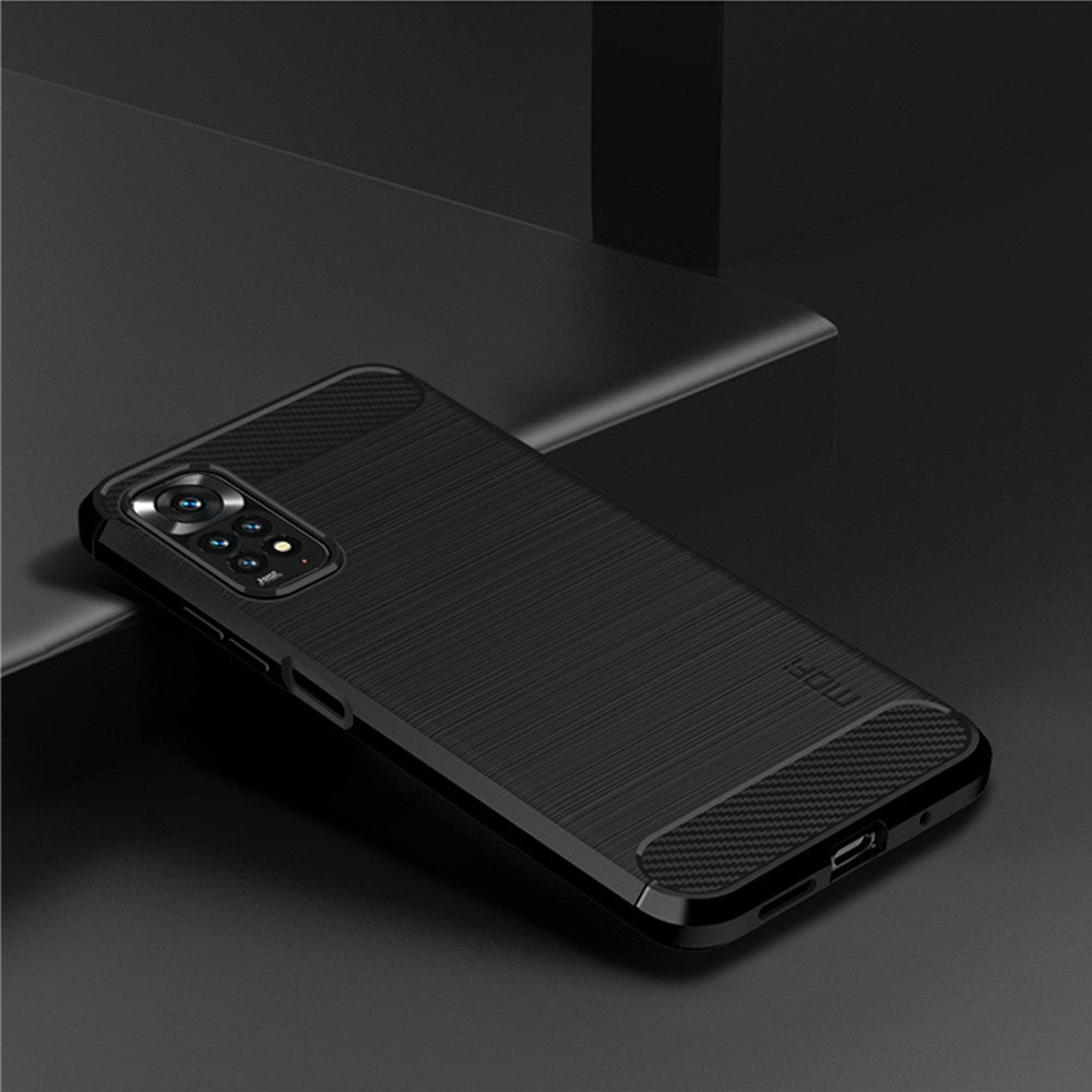 MOFI för Xiaomi Redmi Note 11 4G (Qualcomm)/Note 11S 4G TPU-skydd Borstad yta Kolfiber Mobilskal
