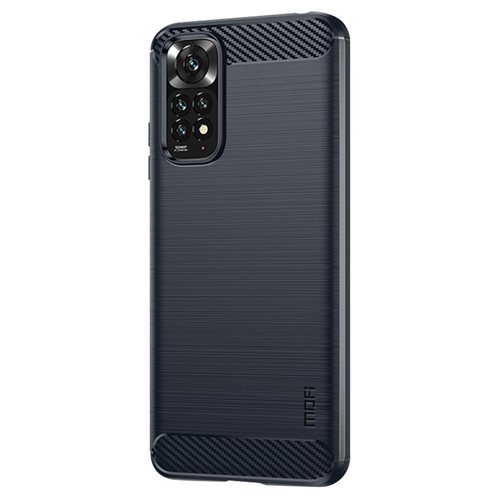 MOFI för Xiaomi Redmi Note 11 4G (Qualcomm)/Note 11S 4G TPU-skydd Borstad yta Kolfiber Mobilskal