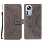 For Xiaomi 12 Lite Imprinted Mandala Flower Leather Case Wallet Phone Stand Cover with Wrist Strap