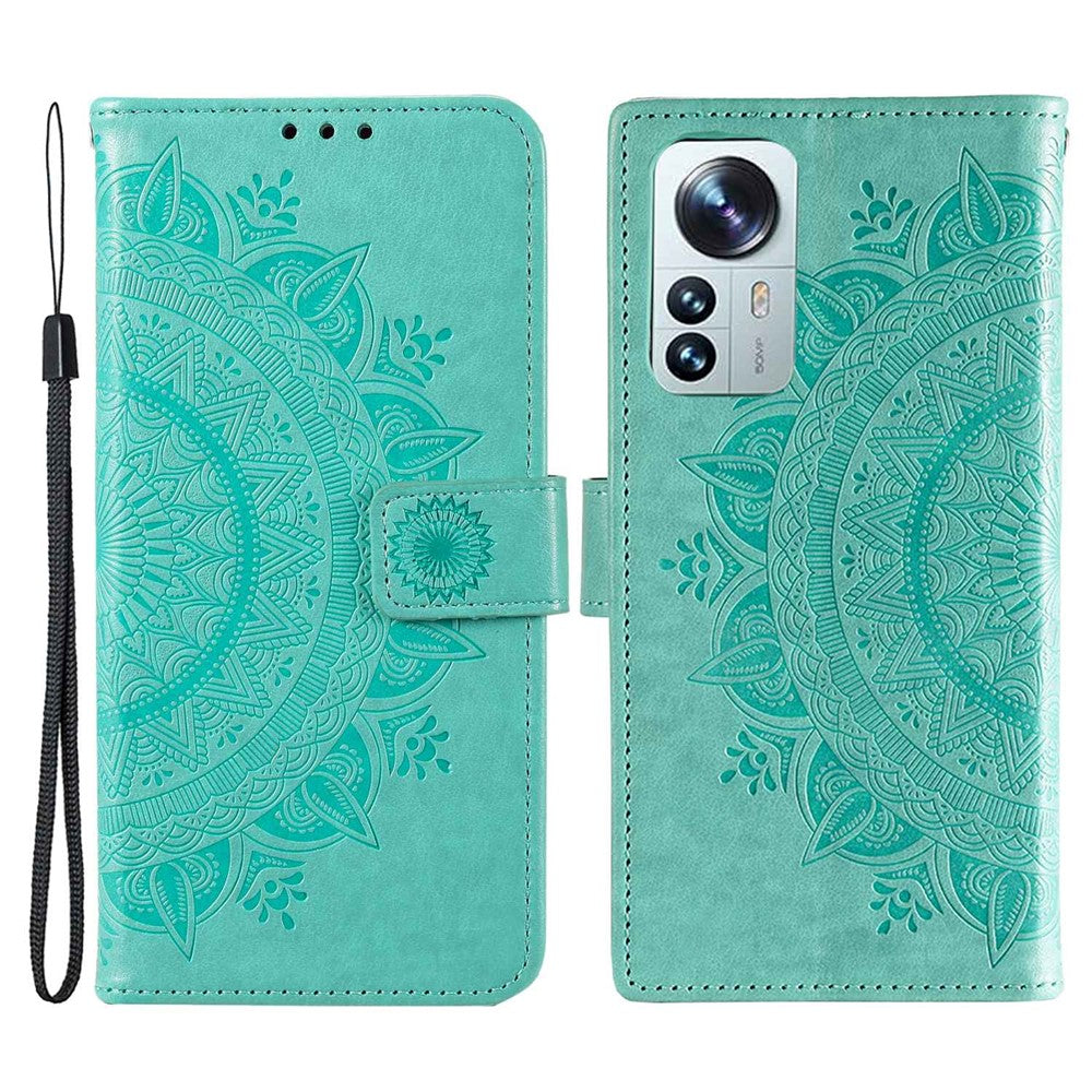 For Xiaomi 12 Lite Imprinted Mandala Flower Leather Case Wallet Phone Stand Cover with Wrist Strap