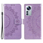For Xiaomi 12 Lite Imprinted Mandala Flower Leather Case Wallet Phone Stand Cover with Wrist Strap