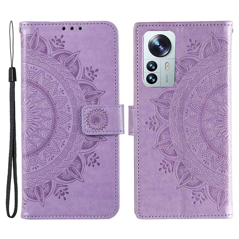 For Xiaomi 12 Lite Imprinted Mandala Flower Leather Case Wallet Phone Stand Cover with Wrist Strap