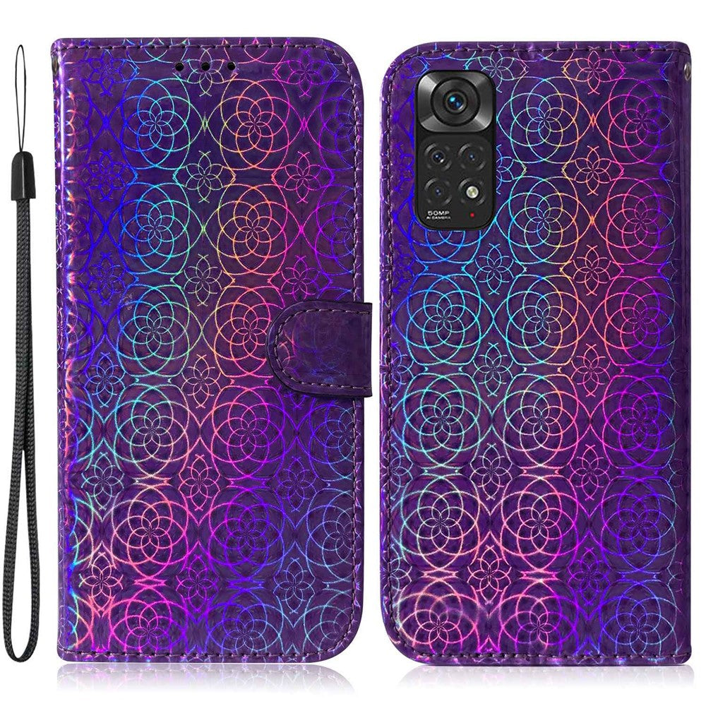 For Xiaomi Redmi Note 12 Pro 4G / 11 Pro 4G (MediaTek) / Note 11 Pro 5G (Qualcomm) Dazzling Flower Pattern Wallet Case PU Leather Stand Folio Flip Cover Magnetic Shell with Strap