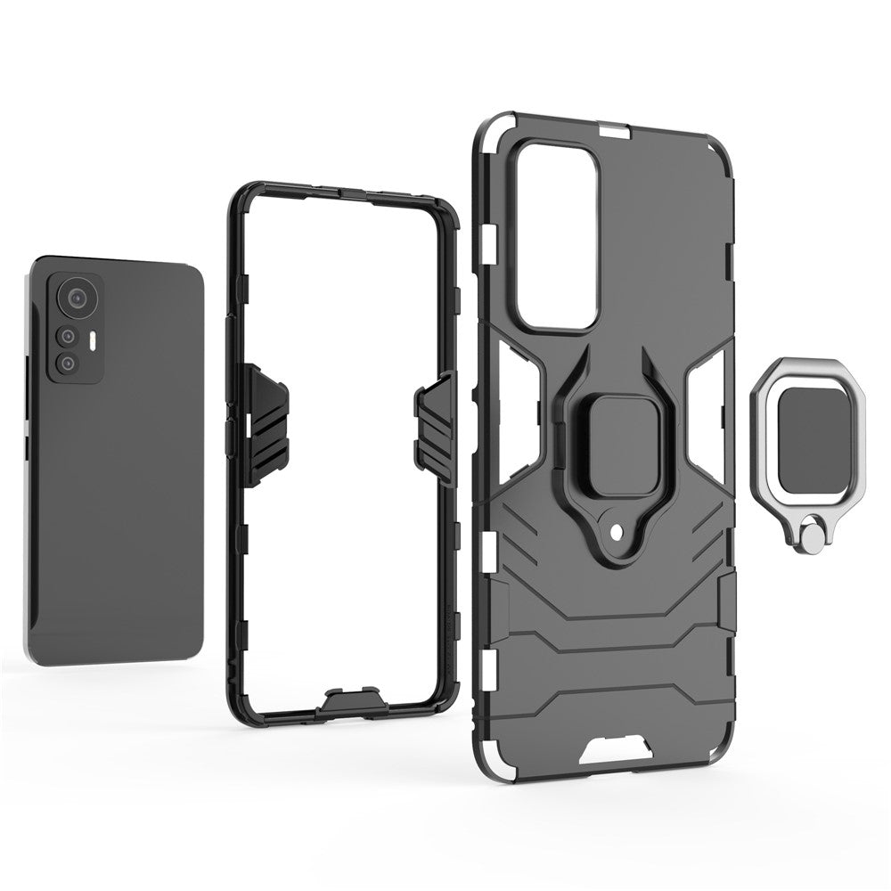 Ring Holder Kickstand Phone Case for Xiaomi 12 Lite 5G, Shockproof Anti-drop Soft TPU + Hard PC Shell