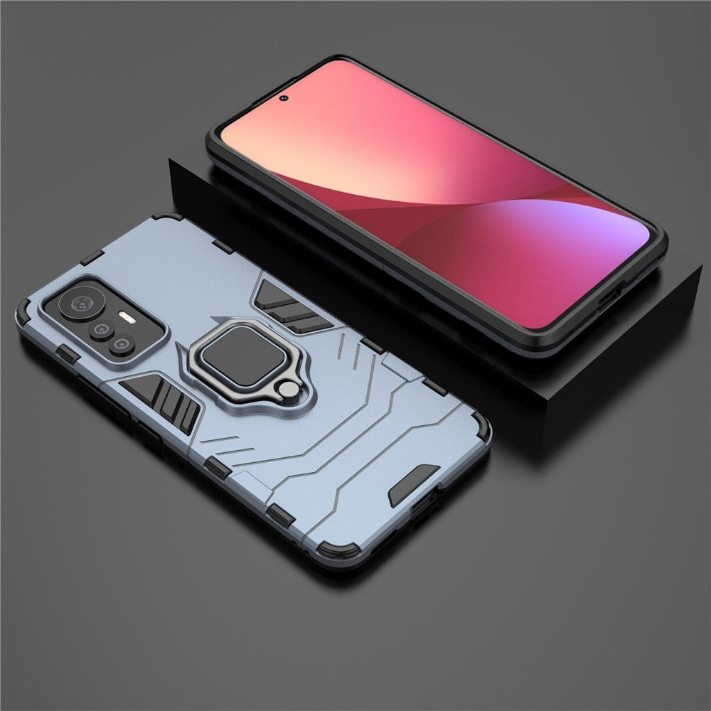 Ring Holder Kickstand Phone Case for Xiaomi 12 Lite 5G, Shockproof Anti-drop Soft TPU + Hard PC Shell