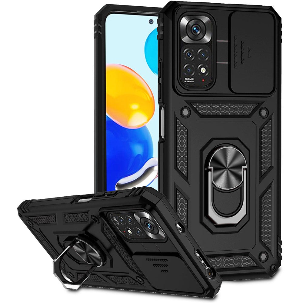 For Xiaomi Redmi Note 11 4G (Qualcomm)/Redmi Note 11S 4G Kickstand Case Hard PC + TPU Double Protection Phone Cover with Slide Camera Protection Cover