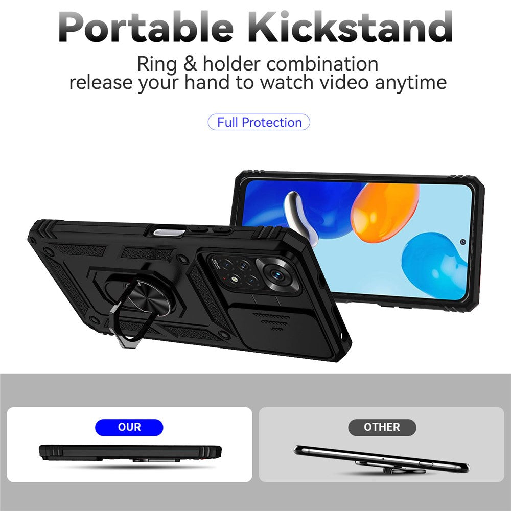 For Xiaomi Redmi Note 11 4G (Qualcomm)/Redmi Note 11S 4G Kickstand Case Hard PC + TPU Double Protection Phone Cover with Slide Camera Protection Cover