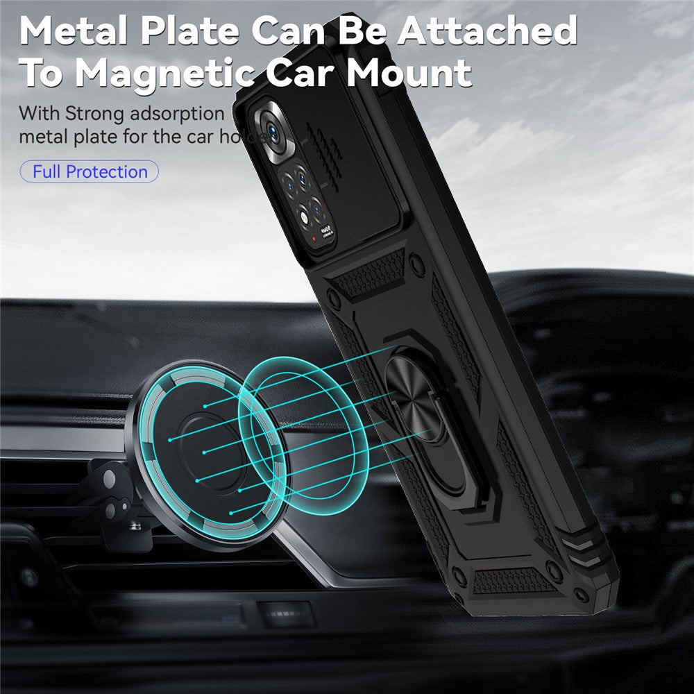 For Xiaomi Redmi Note 11 4G (Qualcomm)/Redmi Note 11S 4G Kickstand Case Hard PC + TPU Double Protection Phone Cover with Slide Camera Protection Cover