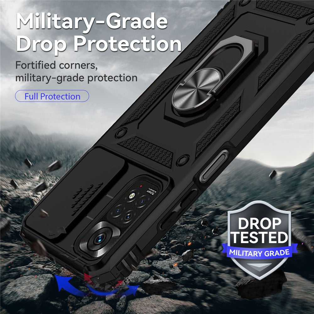 For Xiaomi Redmi Note 11 4G (Qualcomm)/Redmi Note 11S 4G Kickstand Case Hard PC + TPU Double Protection Phone Cover with Slide Camera Protection Cover
