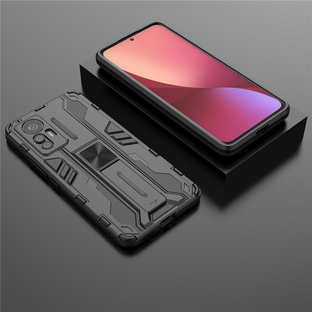 For Xiaomi 12 Lite 5G Anti-fall Heavy Duty Hard PC Soft TPU Rugged Hybrid Case Kickstand Function Anti-scratch Back Cover