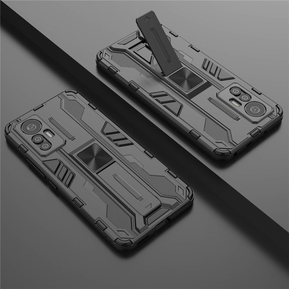 For Xiaomi 12 Lite 5G Anti-fall Heavy Duty Hard PC Soft TPU Rugged Hybrid Case Kickstand Function Anti-scratch Back Cover
